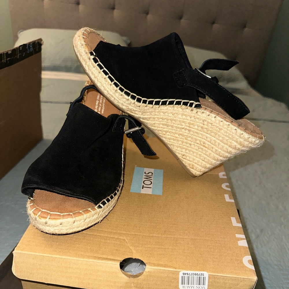 Toms black suede wedge sandal